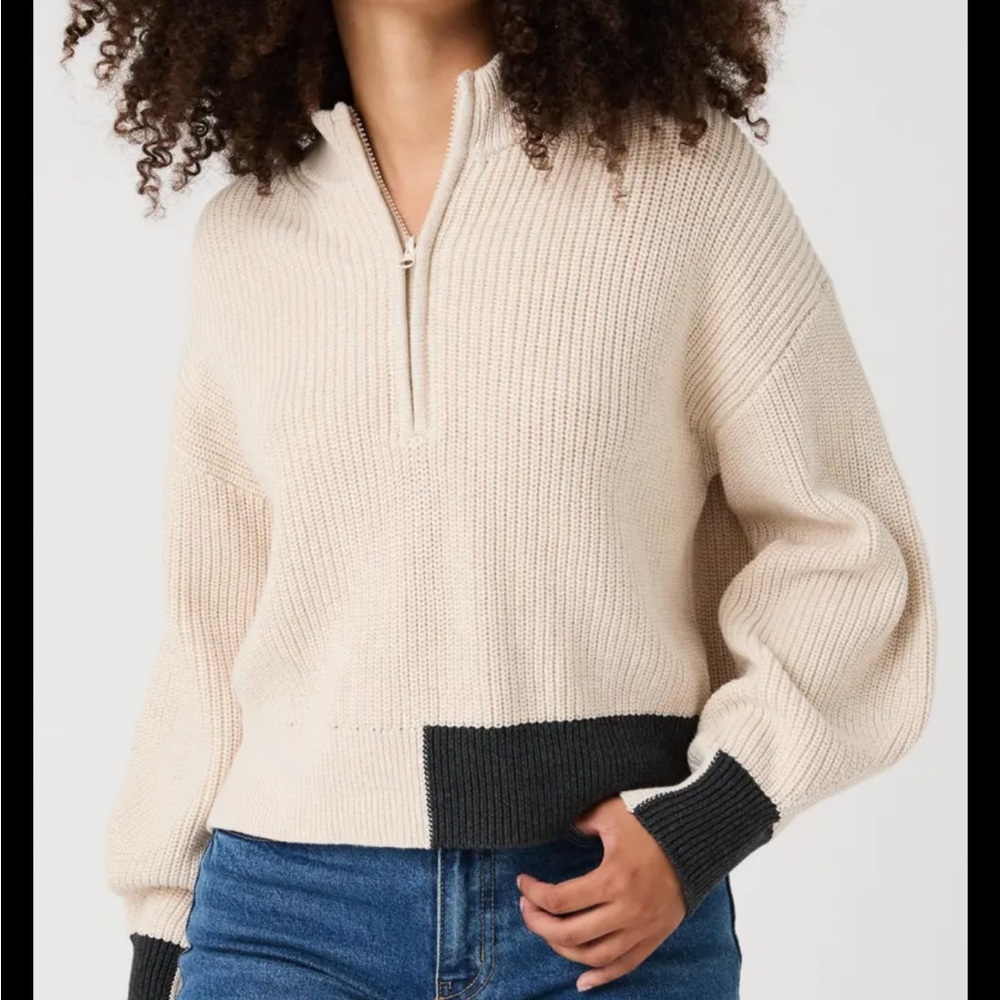 French Connection Cream and Black V-Neck Sweater